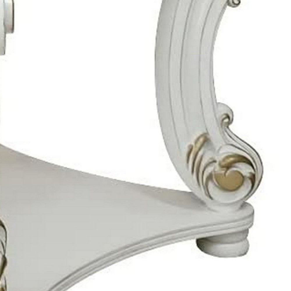 Benjara Jess 30 Inch Side End Table, Classic Scrolled Legs, 1 Shelf, Brushed Gold
