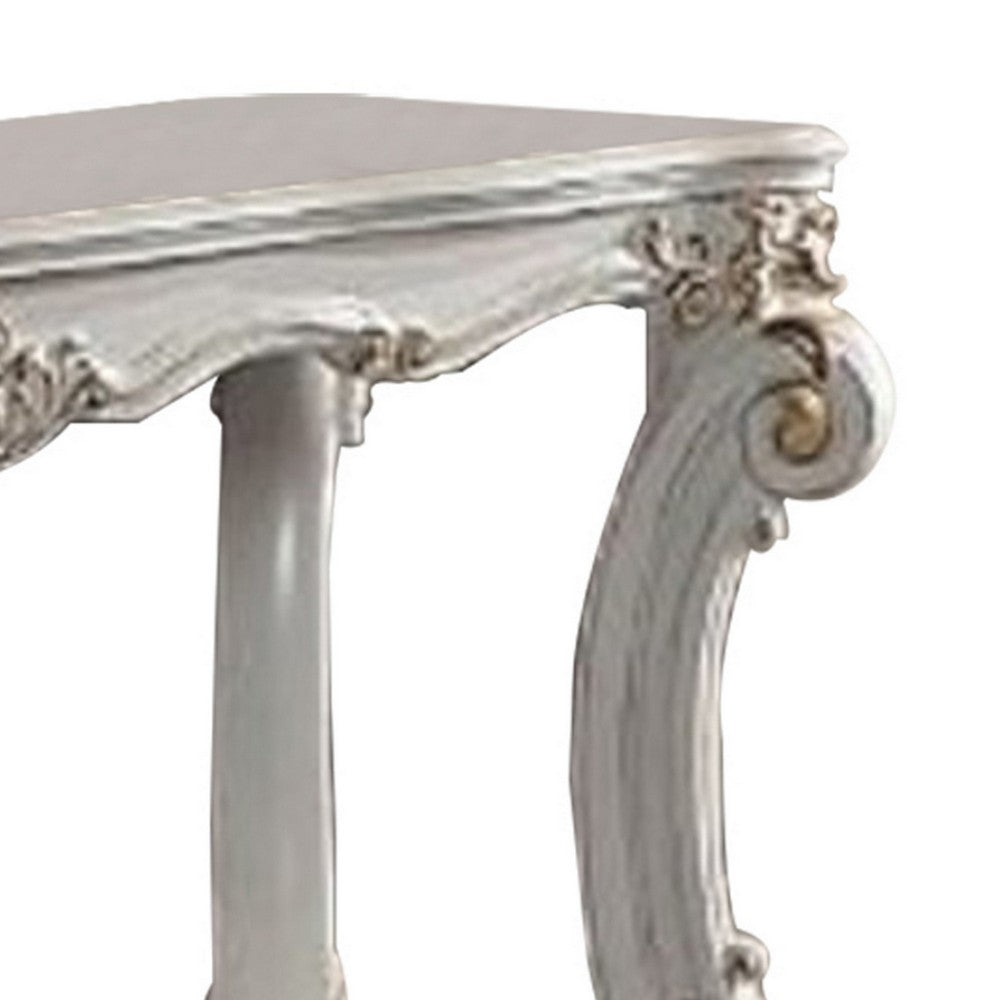Benjara Jess 58 Inch Sofa Console Table, Classic Scrolled Legs, Brushed Gold, Shelf