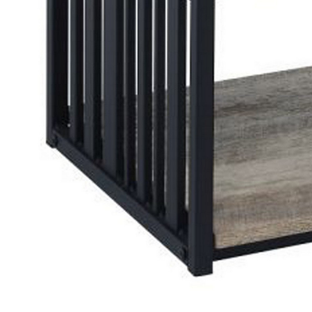 Benjara Nori 23 Inch Nightstand, 2 Shelves, Metal Base, MDF, Antique Oak And Black