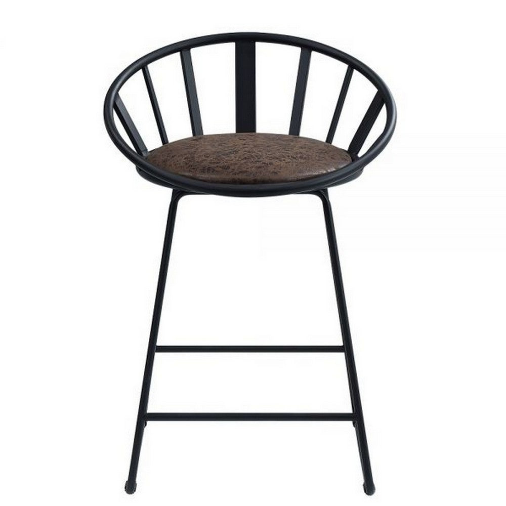 Benjara Nori 23 Inch Counter Height Chair, Set of 2, Pyramid, Faux Leather, Black