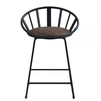 Benjara Nori 23 Inch Counter Height Chair, Set of 2, Pyramid, Faux Leather, Black
