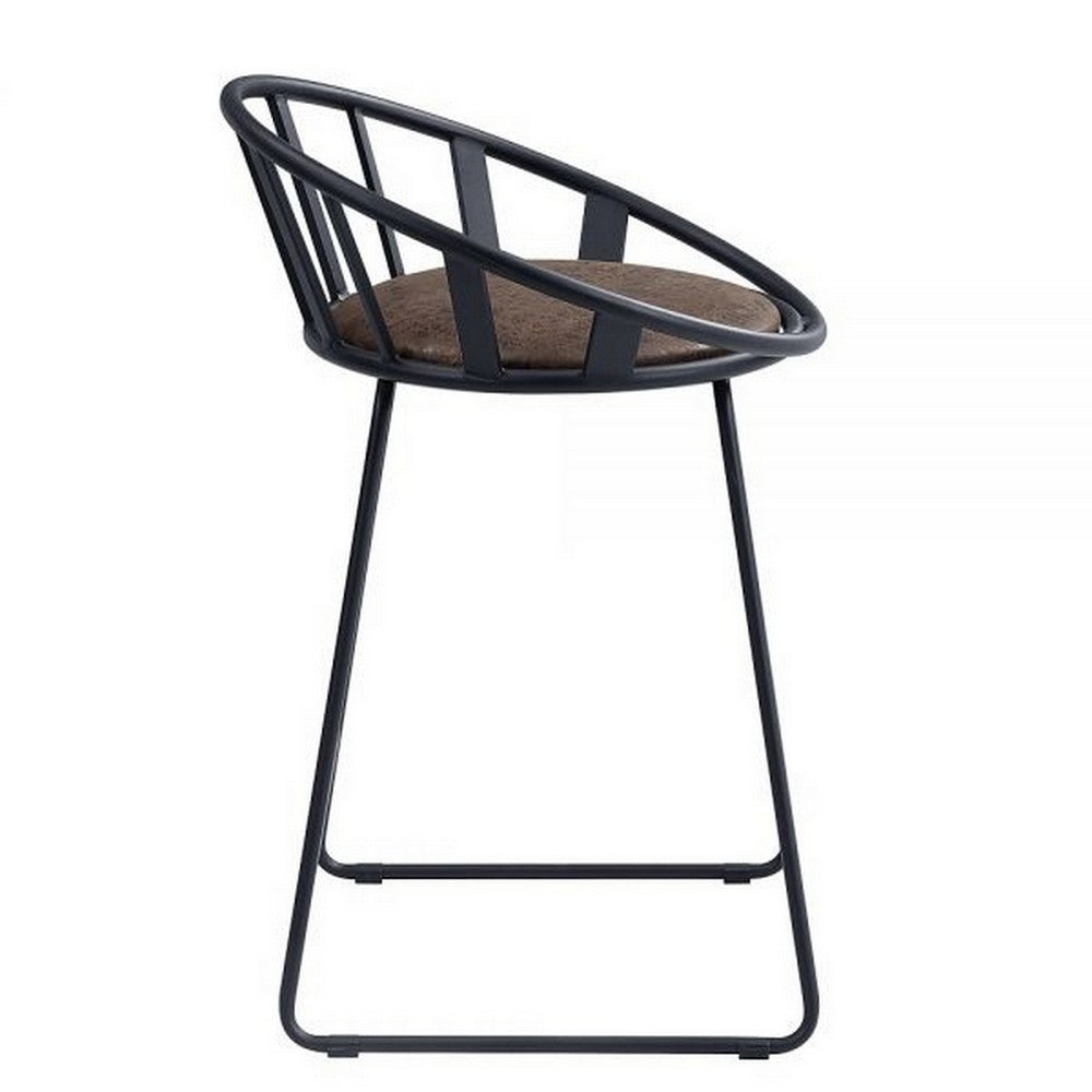 Benjara Nori 23 Inch Counter Height Chair, Set of 2, Pyramid, Faux Leather, Black