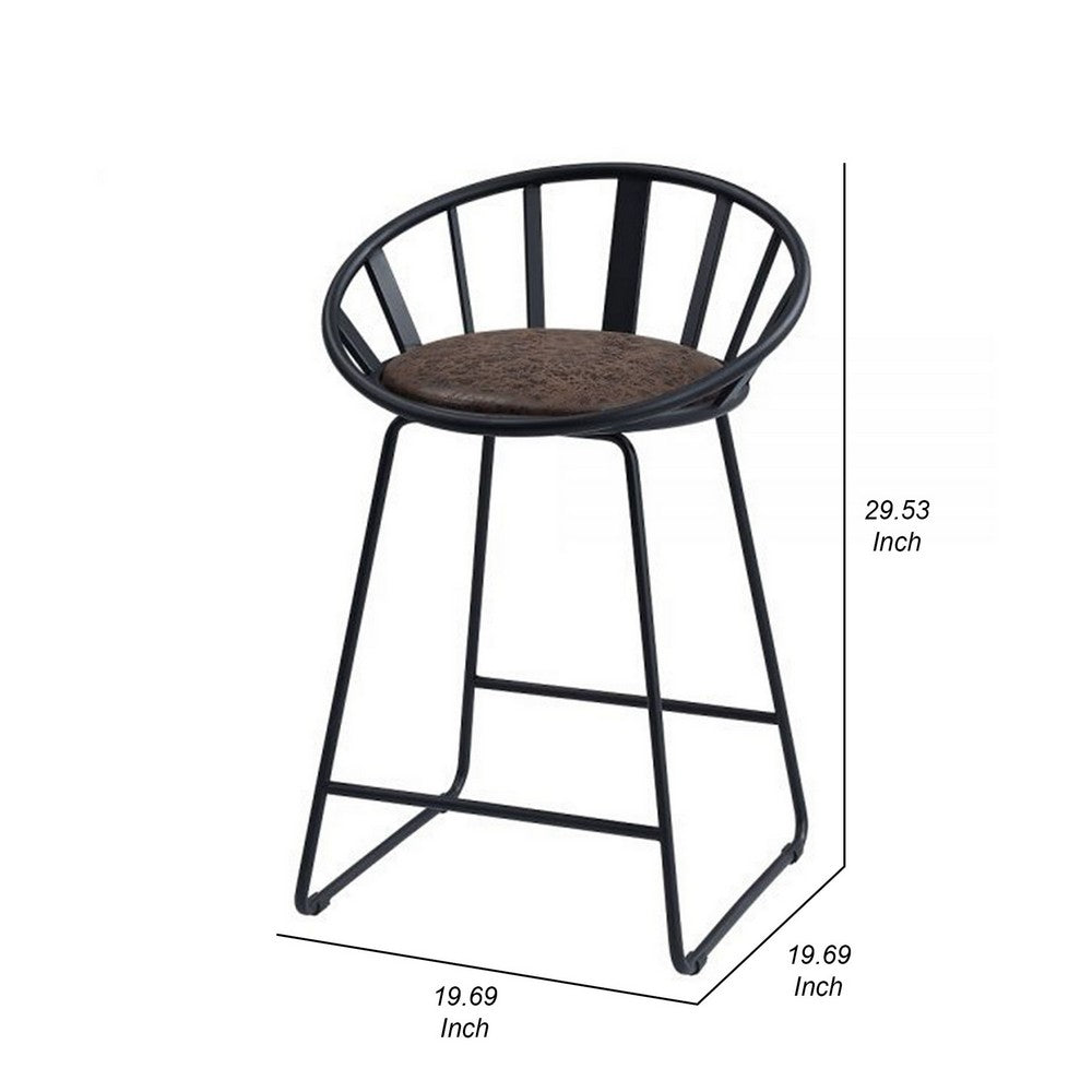 Benjara Nori 23 Inch Counter Height Chair, Set of 2, Pyramid, Faux Leather, Black