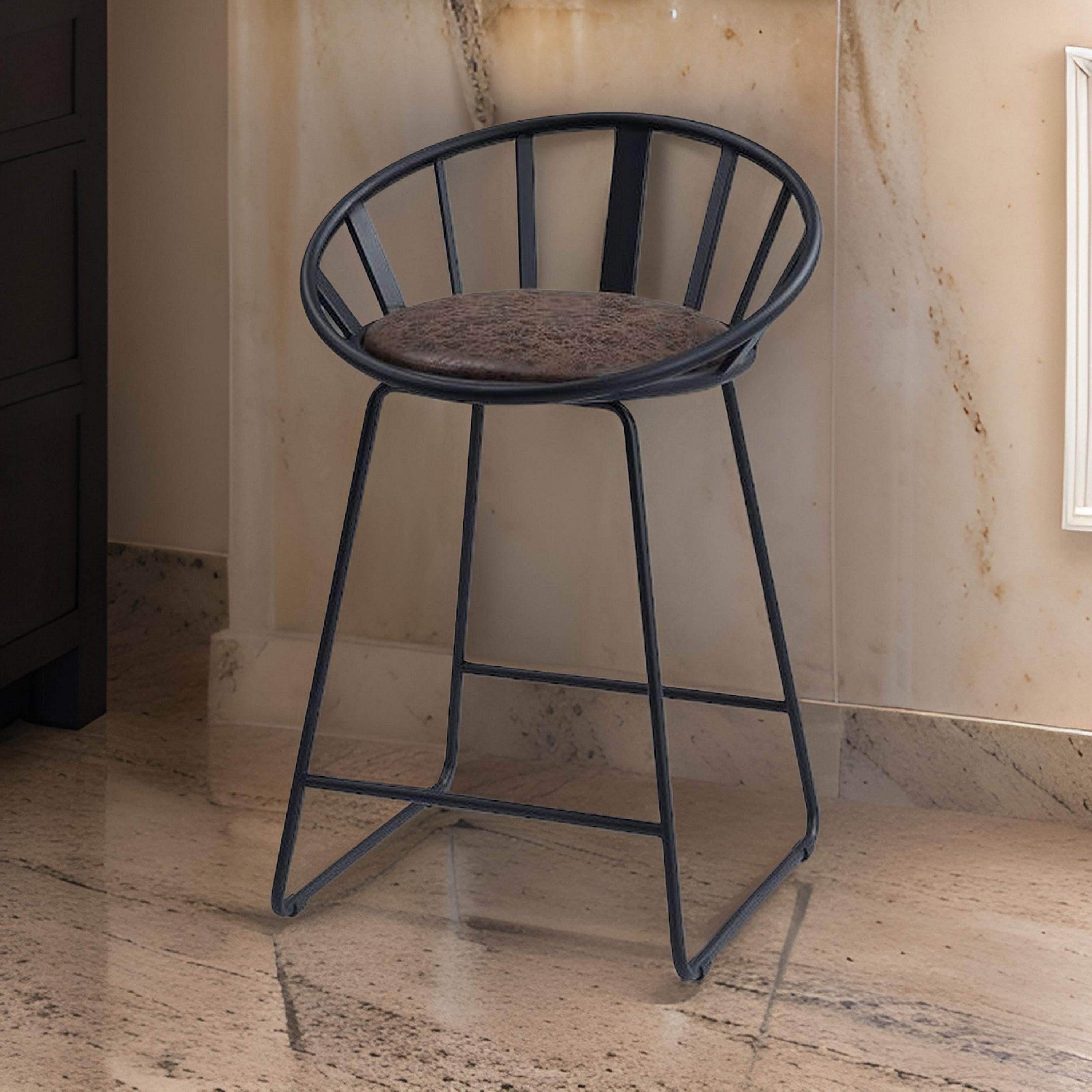 Benjara Nori 23 Inch Counter Height Chair, Set of 2, Pyramid, Faux Leather, Black