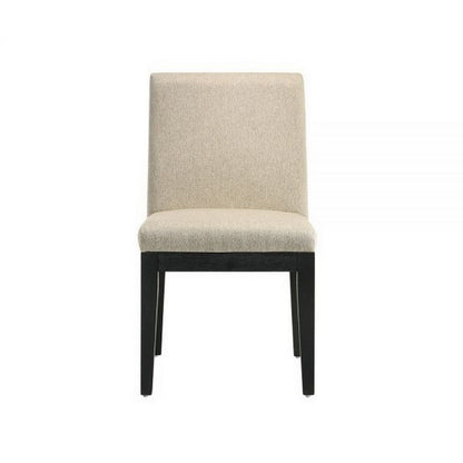 Benjara Fin 23 Inch Dining Chair, Set of 2, Fabric Upholstery, Beige And Black