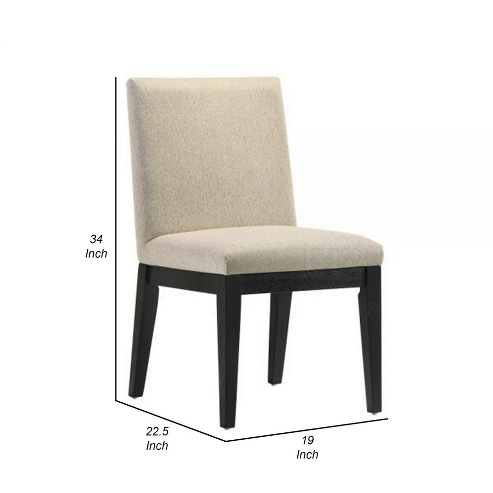 Benjara Fin 23 Inch Dining Chair, Set of 2, Fabric Upholstery, Beige And Black
