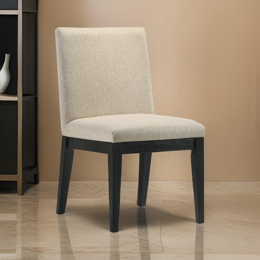 Benjara Fin 23 Inch Dining Chair, Set of 2, Fabric Upholstery, Beige And Black