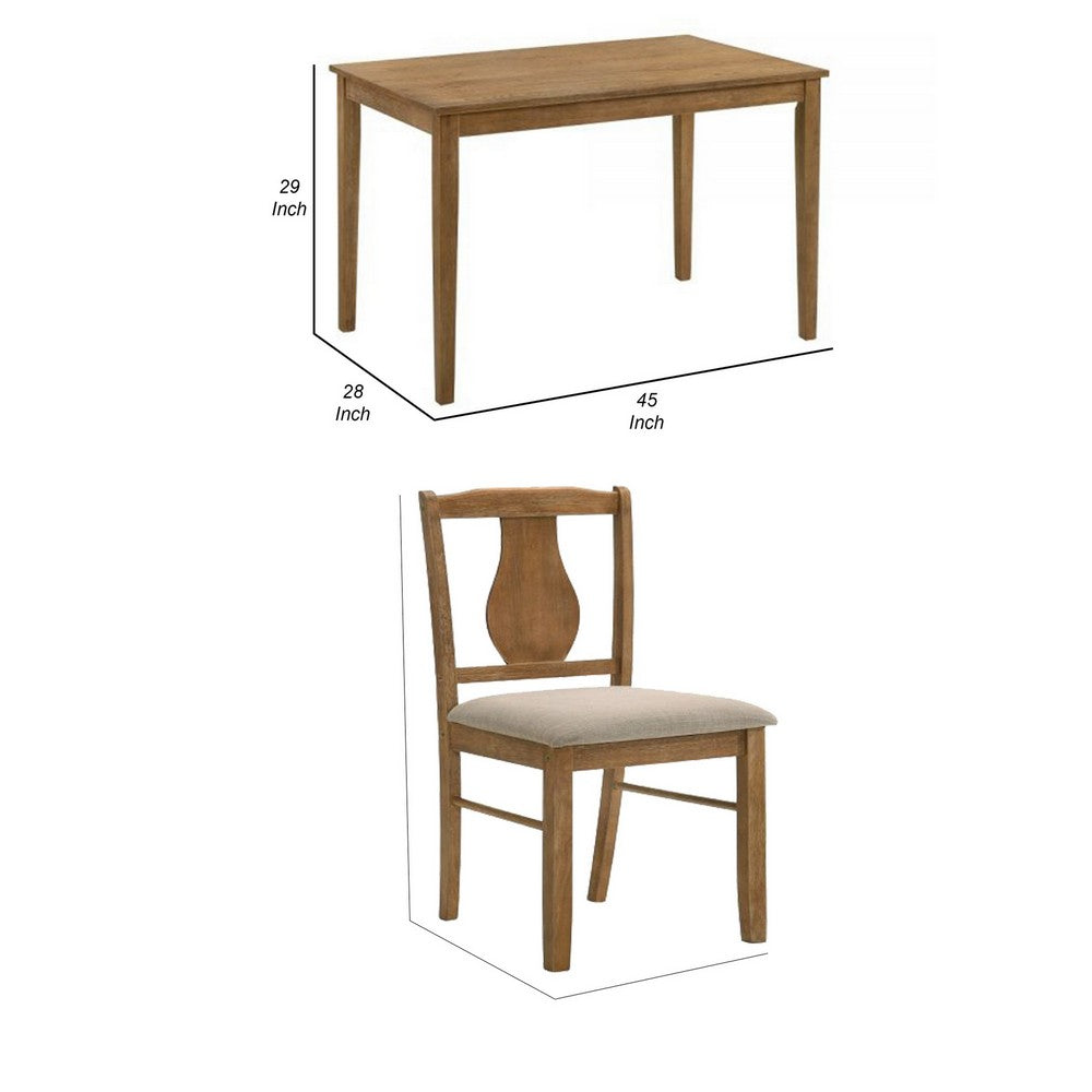 Benjara 5 Piece Dining Table Set with 4 Chairs, Rubberwood, Weathered Oak