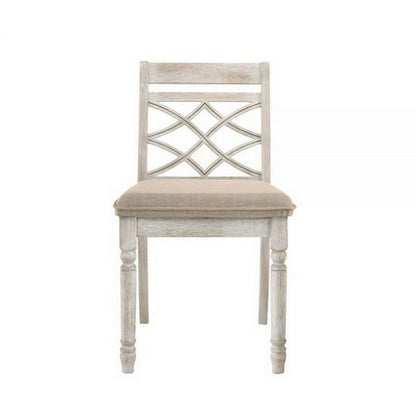 Benjara Siki 18 Inch Dining Chair, Set of 2, Turned Chair Legs, MDF, Antique White