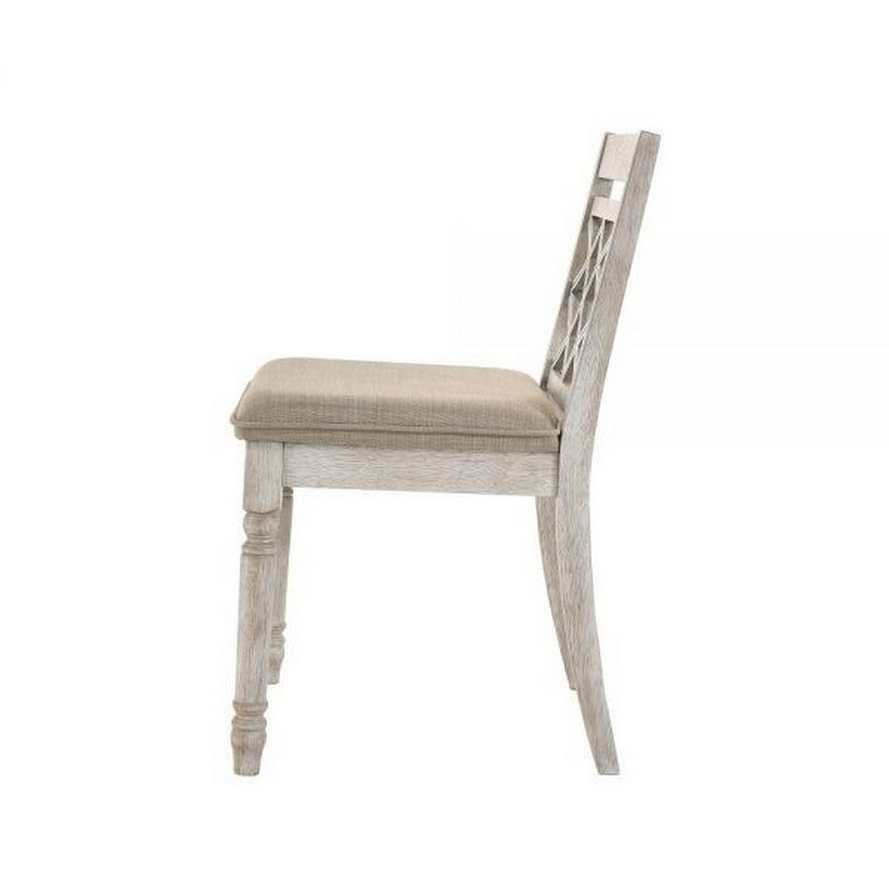Benjara Siki 18 Inch Dining Chair, Set of 2, Turned Chair Legs, MDF, Antique White