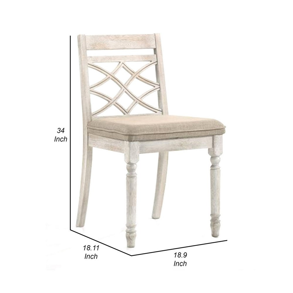 Benjara Siki 18 Inch Dining Chair, Set of 2, Turned Chair Legs, MDF, Antique White