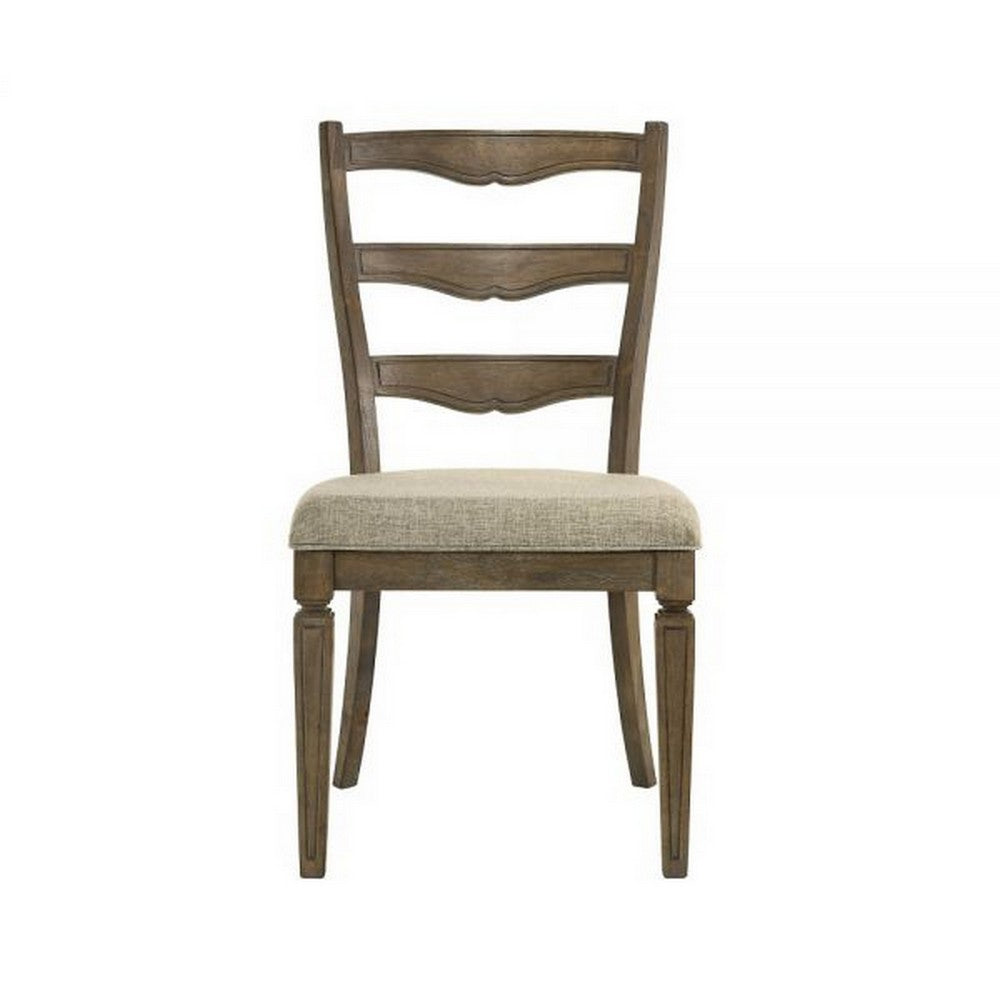 Benjara Stacy 19 Inch Dining Chair, Set of 2, Fabric Upholstery, Weathered Oak