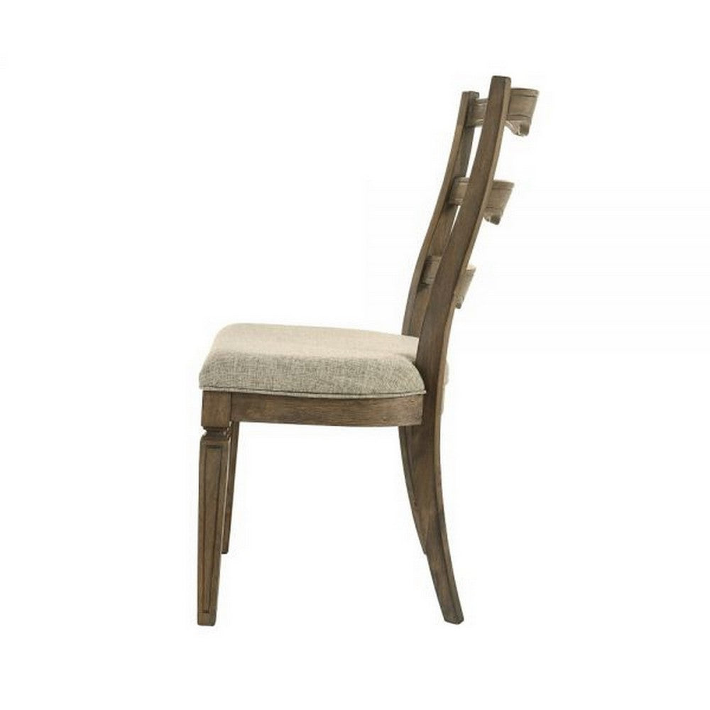 Benjara Stacy 19 Inch Dining Chair, Set of 2, Fabric Upholstery, Weathered Oak