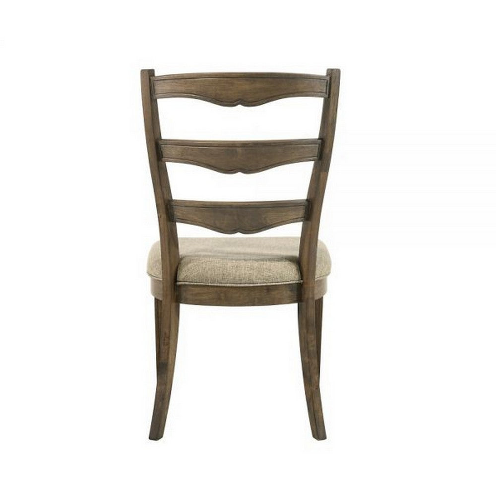 Benjara Stacy 19 Inch Dining Chair, Set of 2, Fabric Upholstery, Weathered Oak