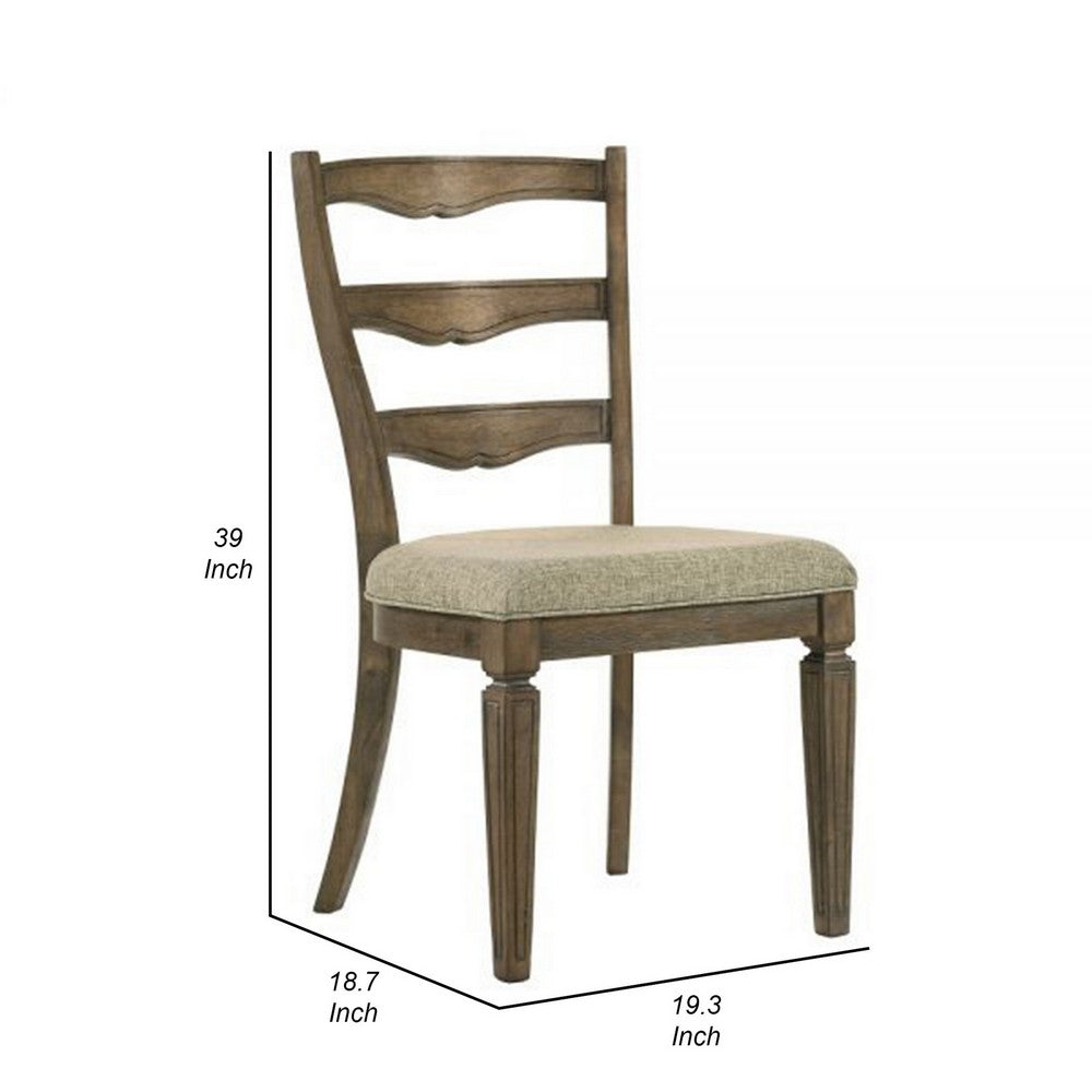 Benjara Stacy 19 Inch Dining Chair, Set of 2, Fabric Upholstery, Weathered Oak