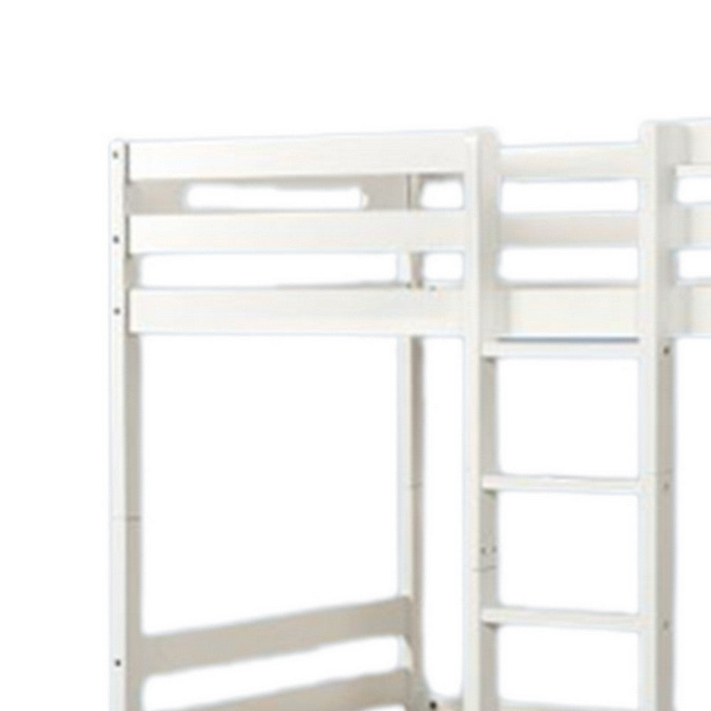 Benjara Asin Twin Bunk Bed with Front Facing Ladder, Pine Wood, Crisp White Finish