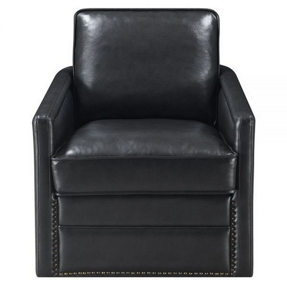 Benjara Roco 34 Inch Accent Chair with Swivel, Faux Leather Upholstery, Black
