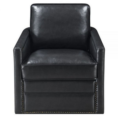 Benjara Roco 34 Inch Accent Chair with Swivel, Faux Leather Upholstery, Black