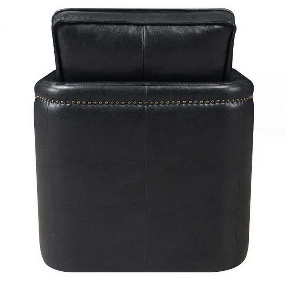 Benjara Roco 34 Inch Accent Chair with Swivel, Faux Leather Upholstery, Black