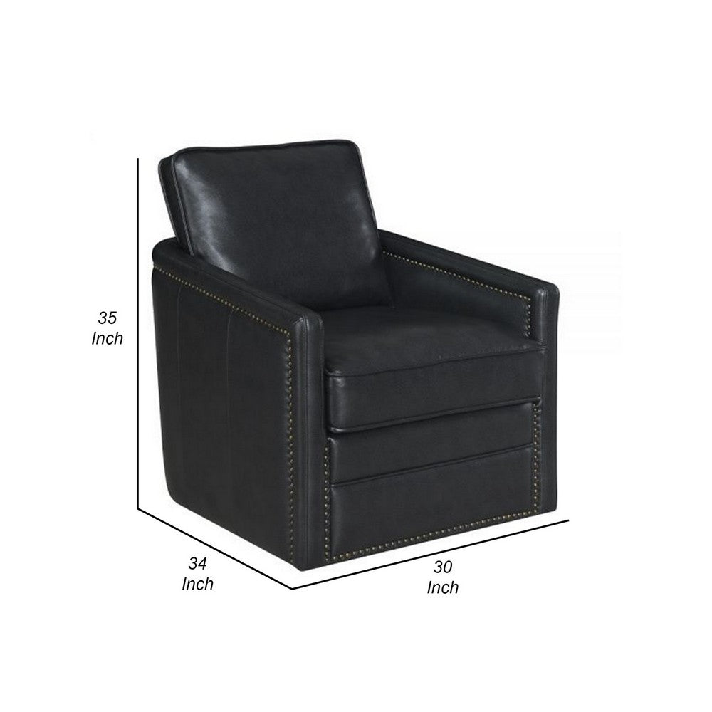Benjara Roco 34 Inch Accent Chair with Swivel, Faux Leather Upholstery, Black