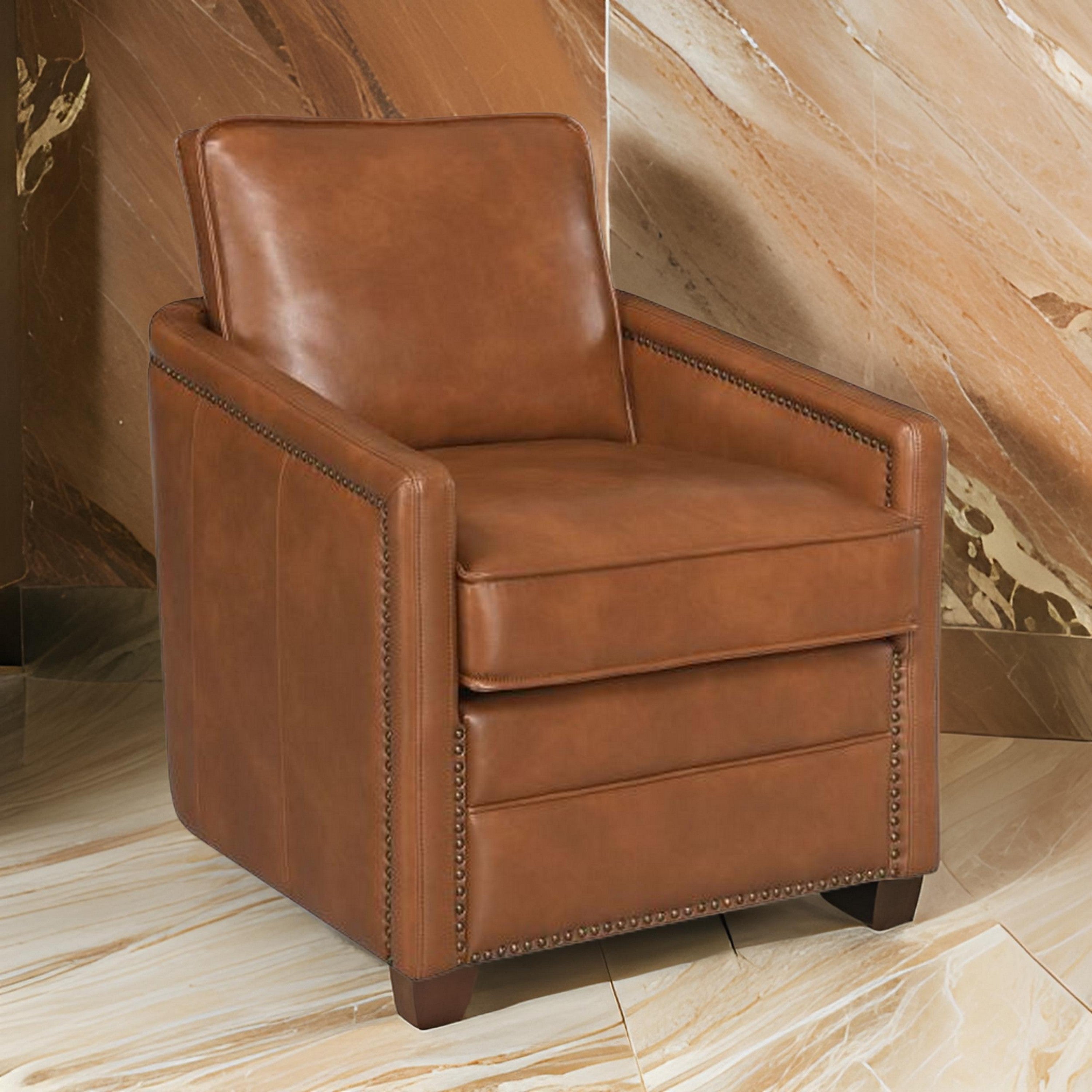 Benjara Roco 34 Inch Accent Chair with Swivel, Faux Leather Upholstery, Brown