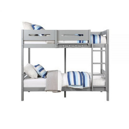 Benjara Asin Twin Bunk Bed with Front Facing Ladder, Solid Pine Wood, White Finish