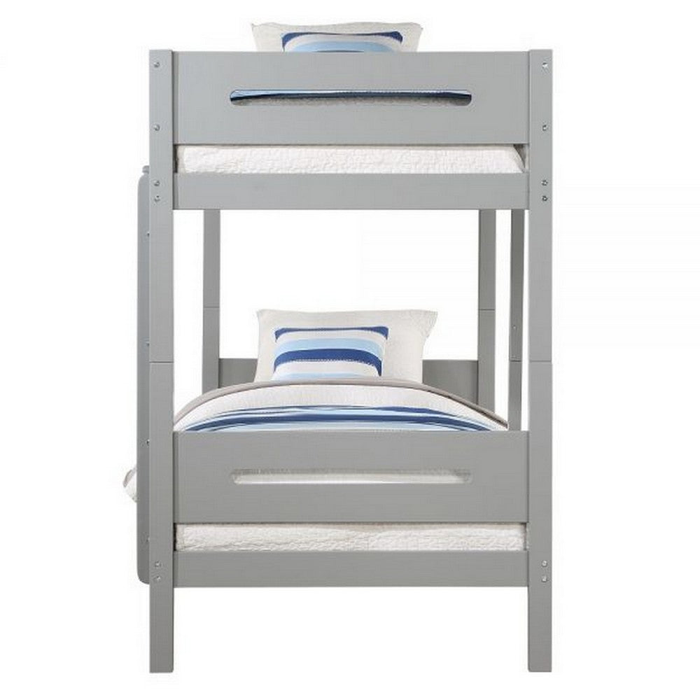 Benjara Asin Twin Bunk Bed with Front Facing Ladder, Solid Pine Wood, White Finish