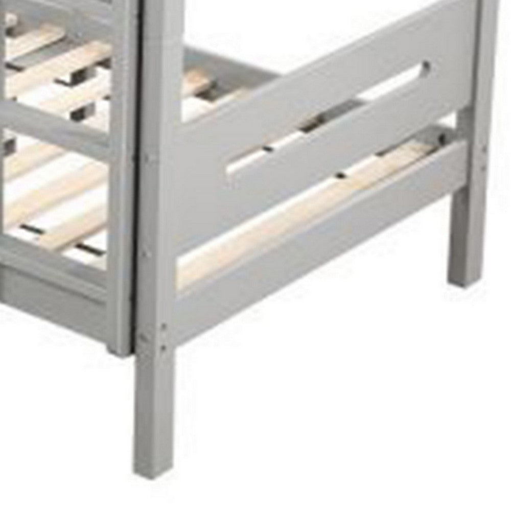 Benjara Asin Twin Bunk Bed with Front Facing Ladder, Solid Pine Wood, White Finish