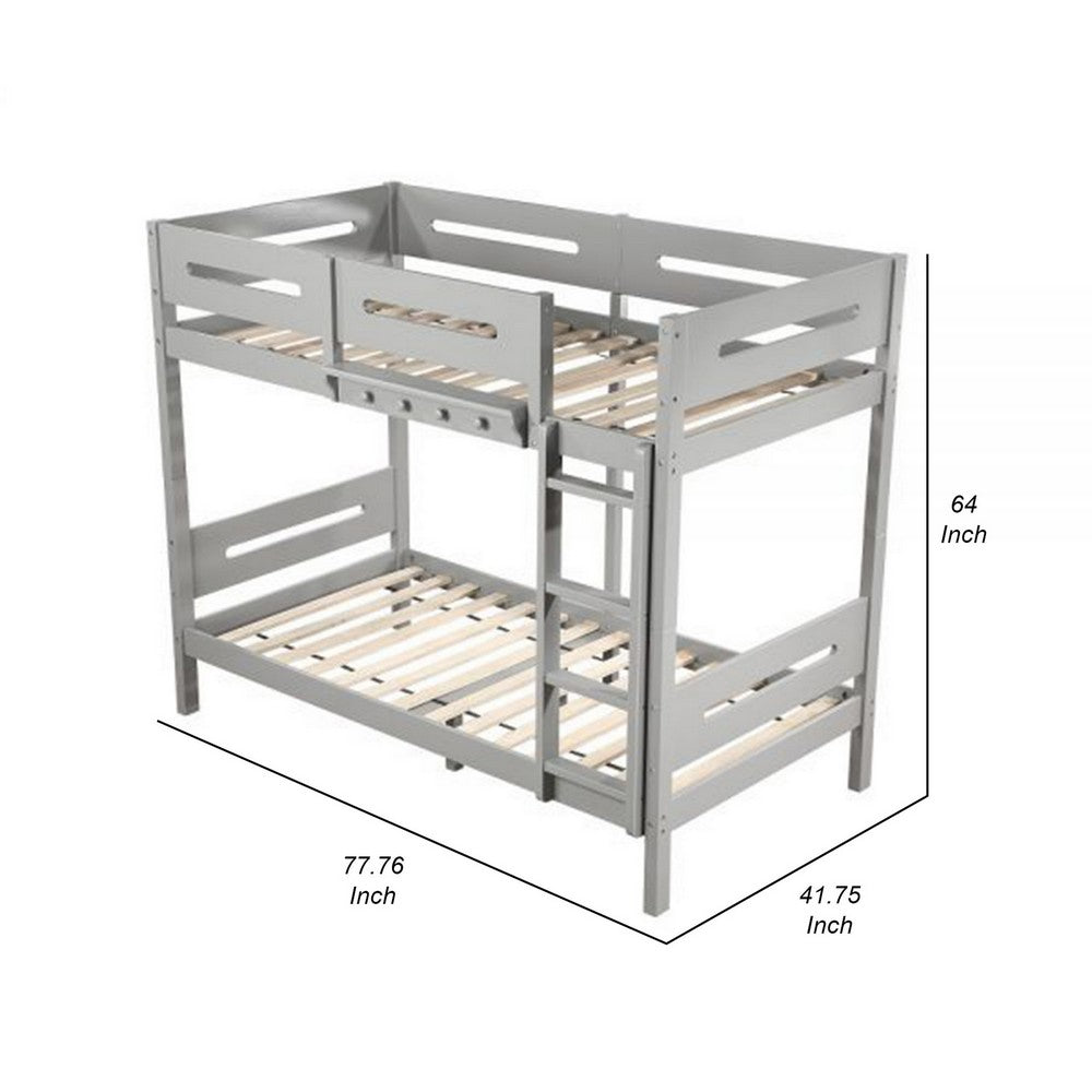 Benjara Asin Twin Bunk Bed with Front Facing Ladder, Solid Pine Wood, White Finish