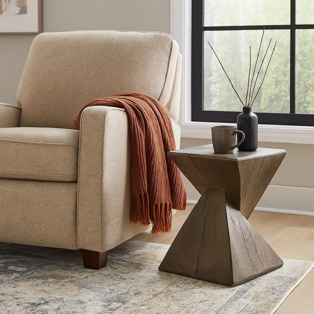 Benjara 17 Inch Accent Table, Heavy-Duty Durability Cement, Weathered Oak Brown