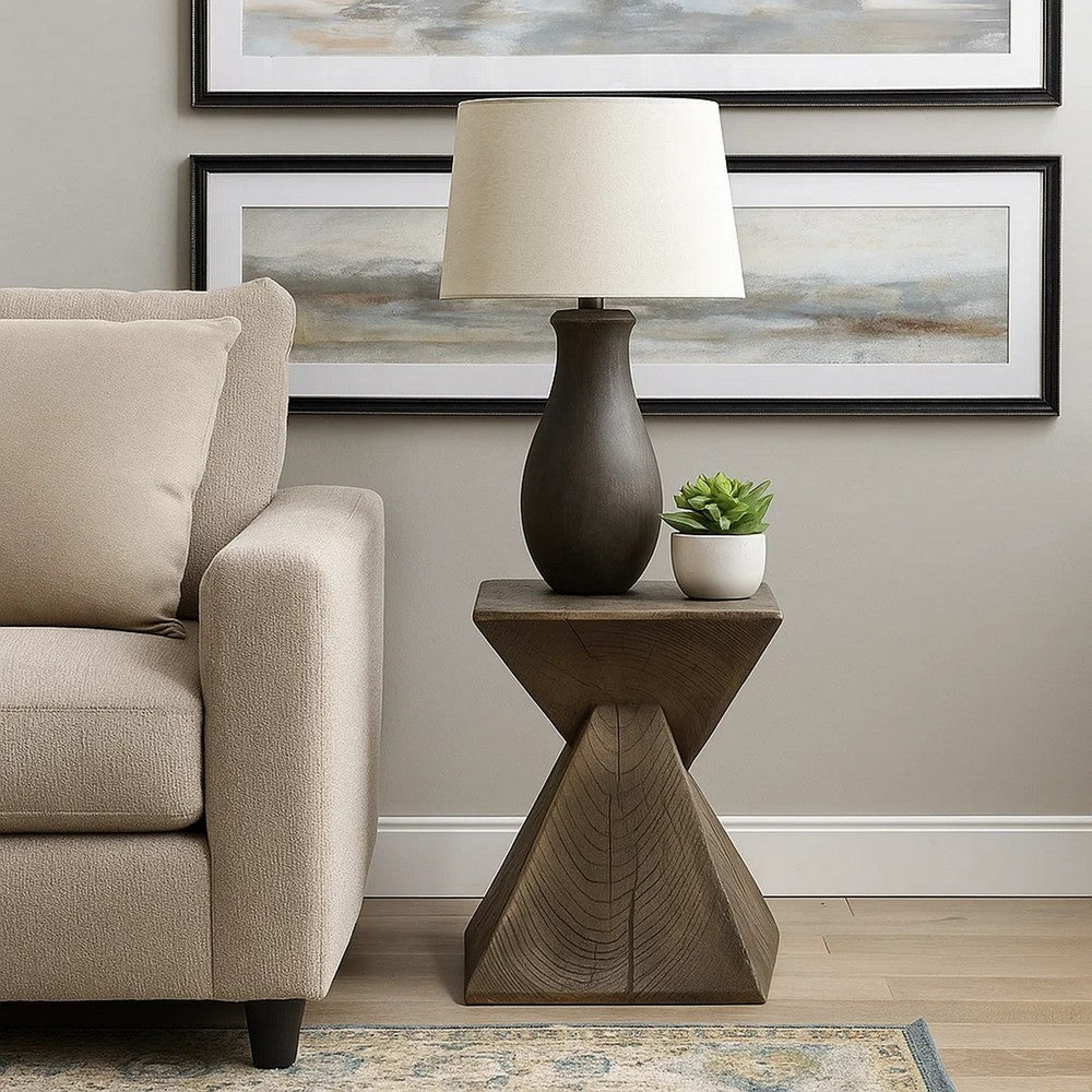 Benjara 17 Inch Accent Table, Heavy-Duty Durability Cement, Weathered Oak Brown