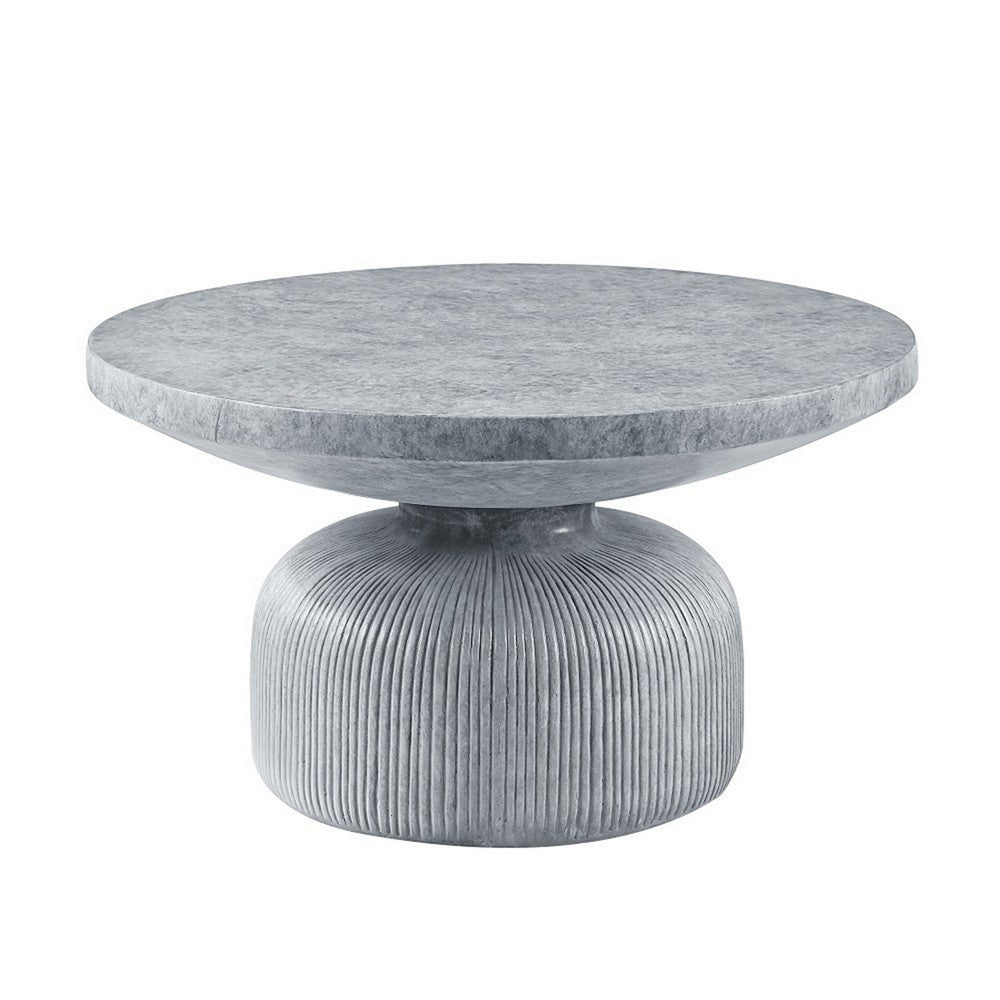 Benjara Lylie 30 Inch Coffee Table, Round Naturalistic Design, Gray Durable Cement