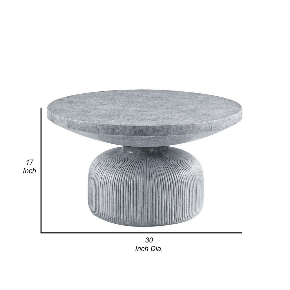 Benjara Lylie 30 Inch Coffee Table, Round Naturalistic Design, Gray Durable Cement