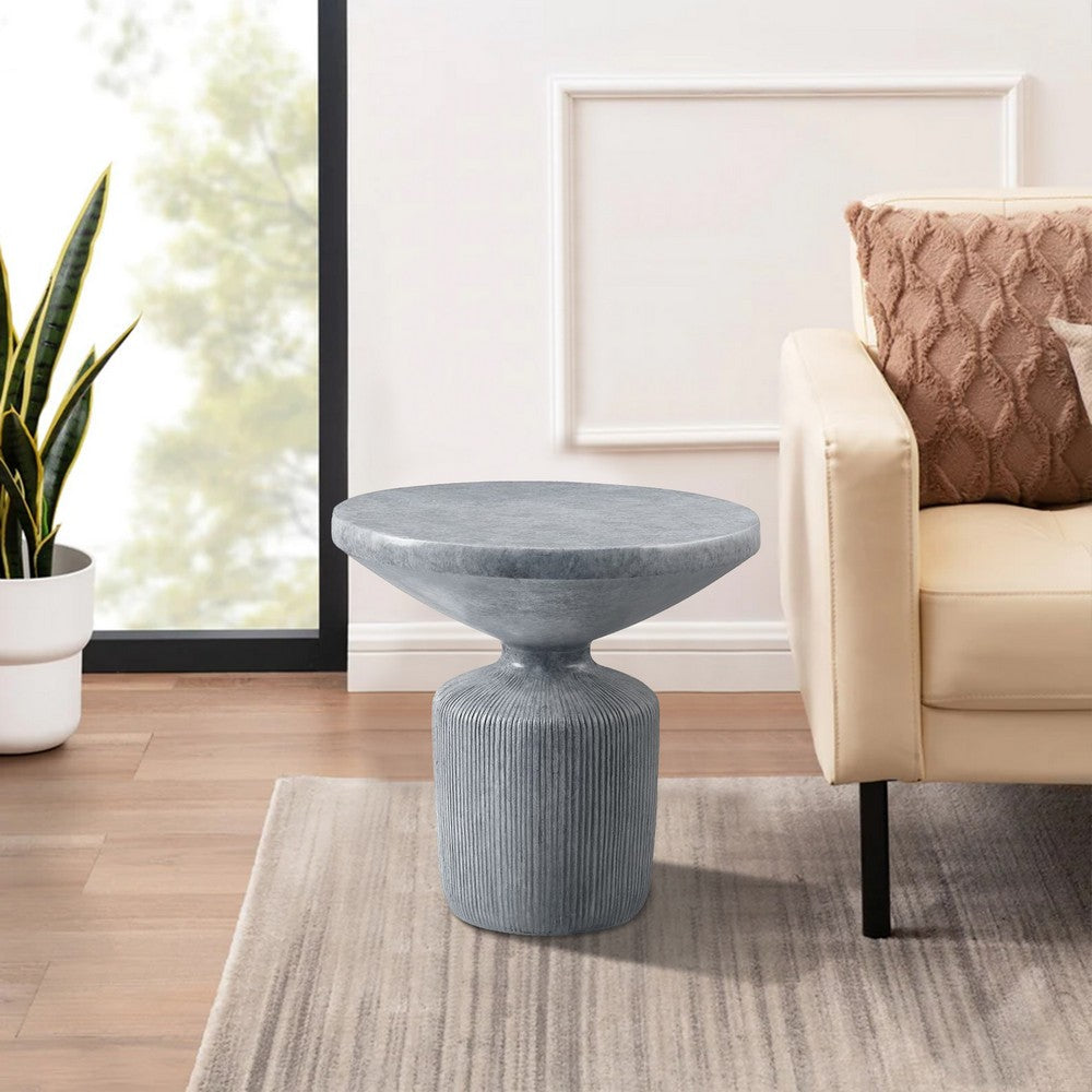 Benjara Lylie 30 Inch Side End Table, Round Naturalistic Design, Gray Cement