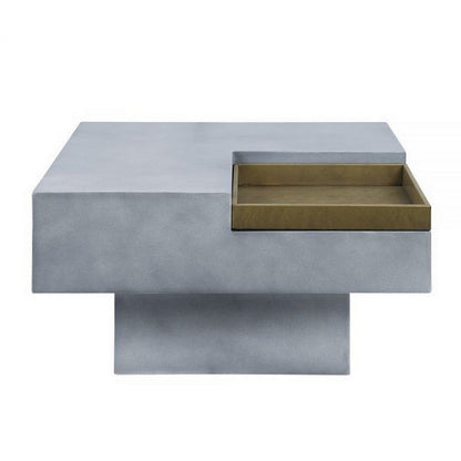 Benjara 32 Inch Coffee Table with Removable Tray, Cement Construction, Smooth Gray