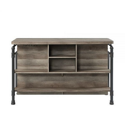 Benjara 59 Inch Kitchen Island with 2 Shelves, Industrial Antique Oak Brown, Gray