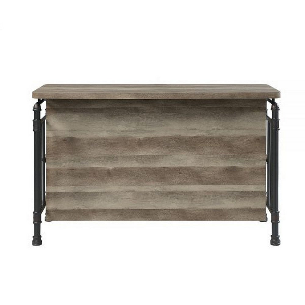 Benjara 59 Inch Kitchen Island with 2 Shelves, Industrial Antique Oak Brown, Gray