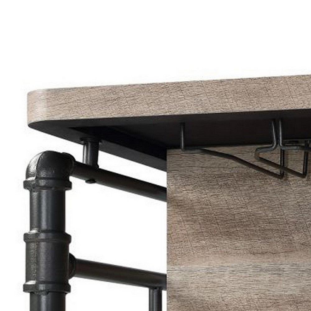 Benjara 59 Inch Kitchen Island with 2 Shelves, Industrial Antique Oak Brown, Gray