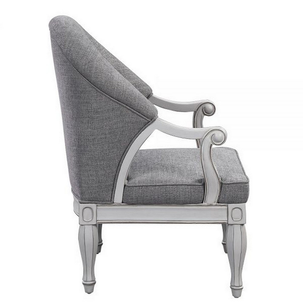 Benjara Fil 32 Inch Armchair, Tufted Backrest, Fabric Upholstery, Poplar Wood, Gray