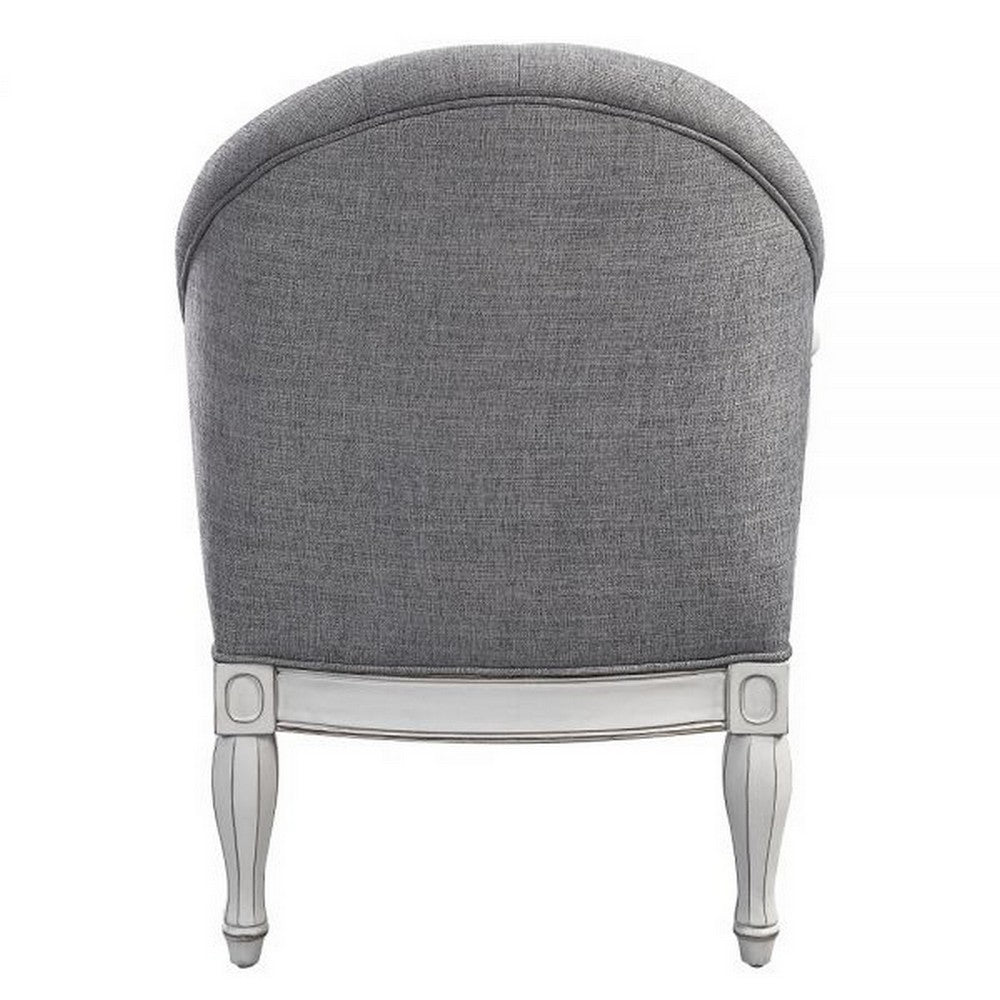 Benjara Fil 32 Inch Armchair, Tufted Backrest, Fabric Upholstery, Poplar Wood, Gray