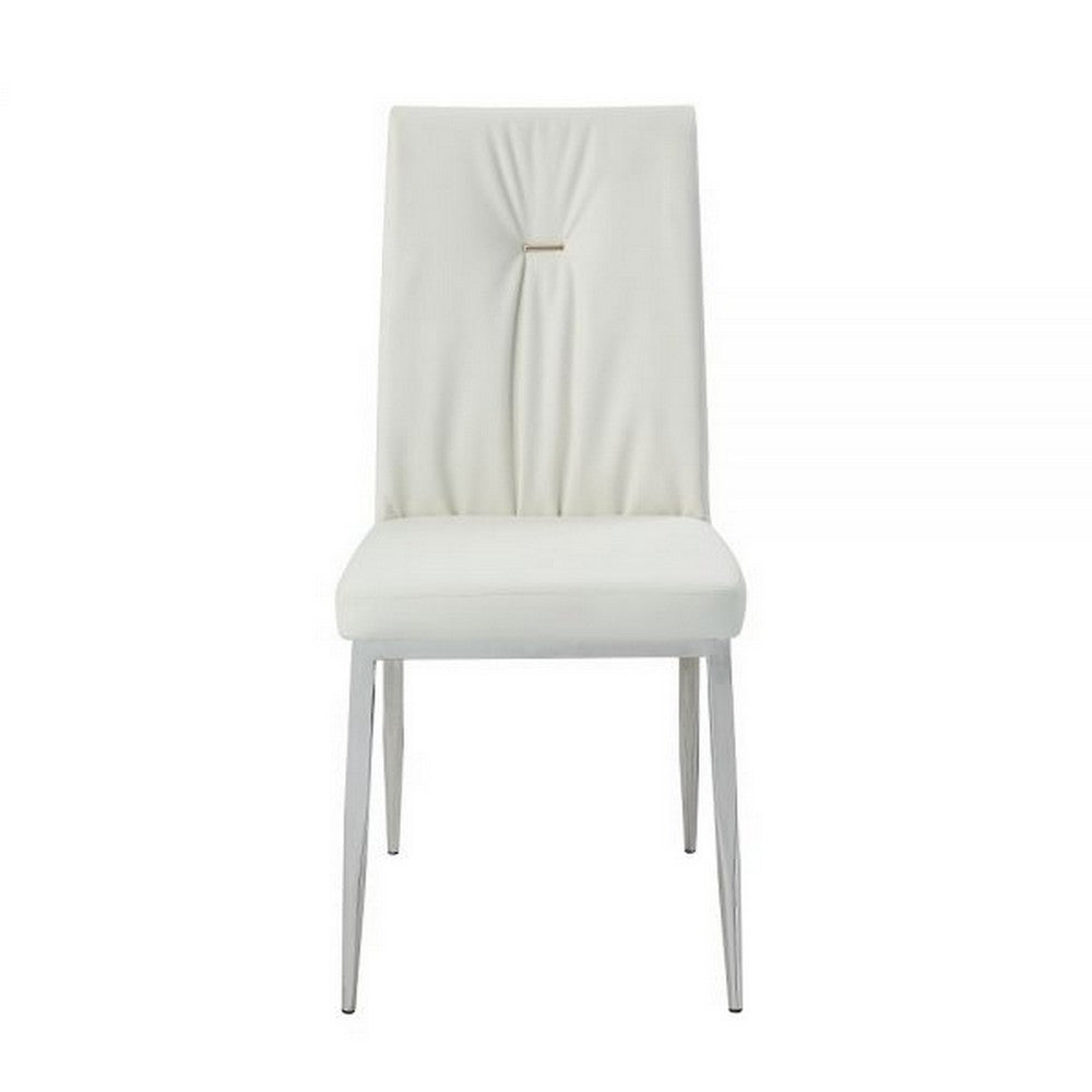 Benjara Kami 22 Inch Dining Chair, Set of 2, Tufted Backrest, Beige And Chrome
