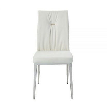 Benjara Kami 22 Inch Dining Chair, Set of 2, Tufted Backrest, Beige And Chrome