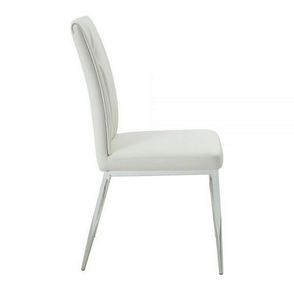 Benjara Kami 22 Inch Dining Chair, Set of 2, Tufted Backrest, Beige And Chrome