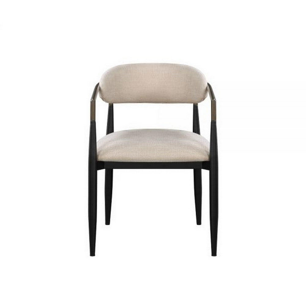 Benjara Jerry 23 Inch Dining Chair, Set of 2, Fabric Upholstered, Beige And Black