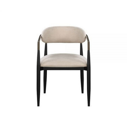 Benjara Jerry 23 Inch Dining Chair, Set of 2, Fabric Upholstered, Beige And Black
