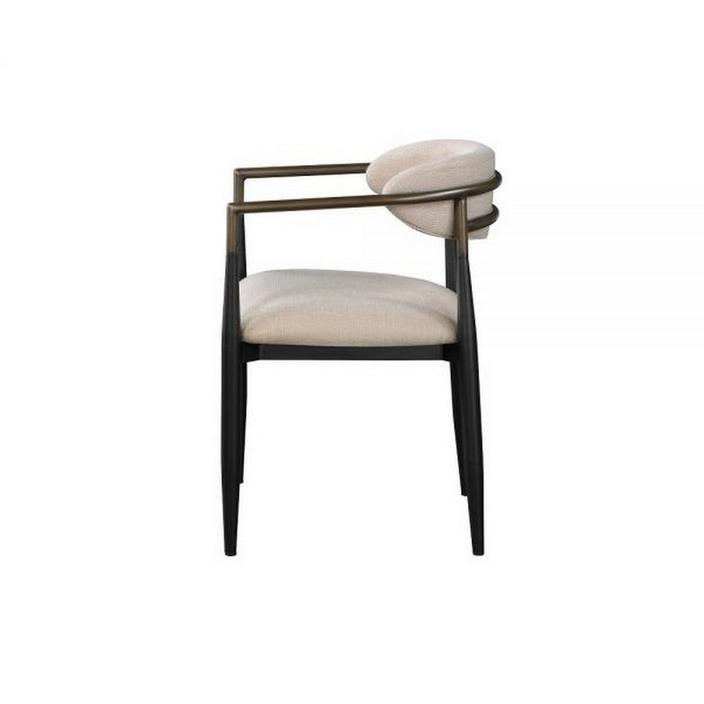 Benjara Jerry 23 Inch Dining Chair, Set of 2, Fabric Upholstered, Beige And Black