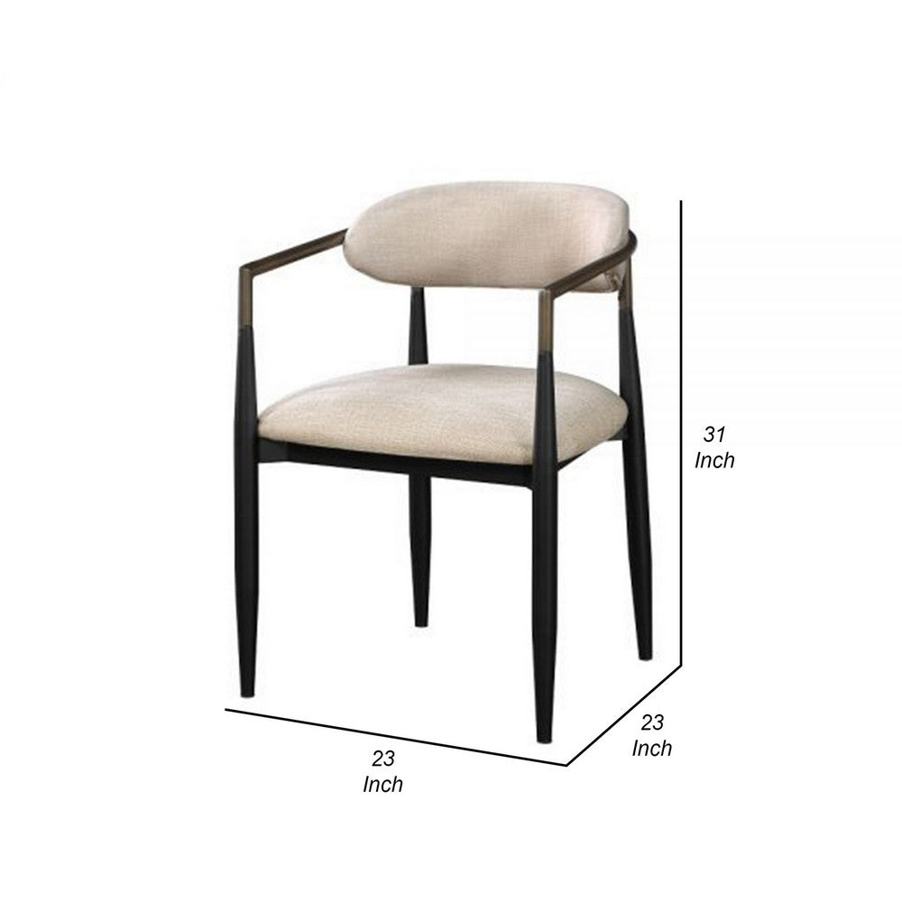 Benjara Jerry 23 Inch Dining Chair, Set of 2, Fabric Upholstered, Beige And Black
