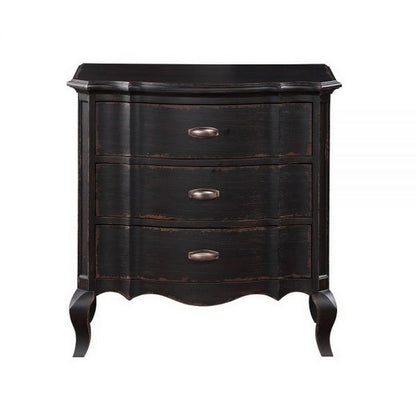 Benjara Cherry 30 Inch Nightstand, 3 Drawers, Cabriole Legs, Rubberwood, Black