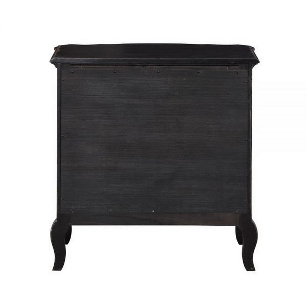 Benjara Cherry 30 Inch Nightstand, 3 Drawers, Cabriole Legs, Rubberwood, Black