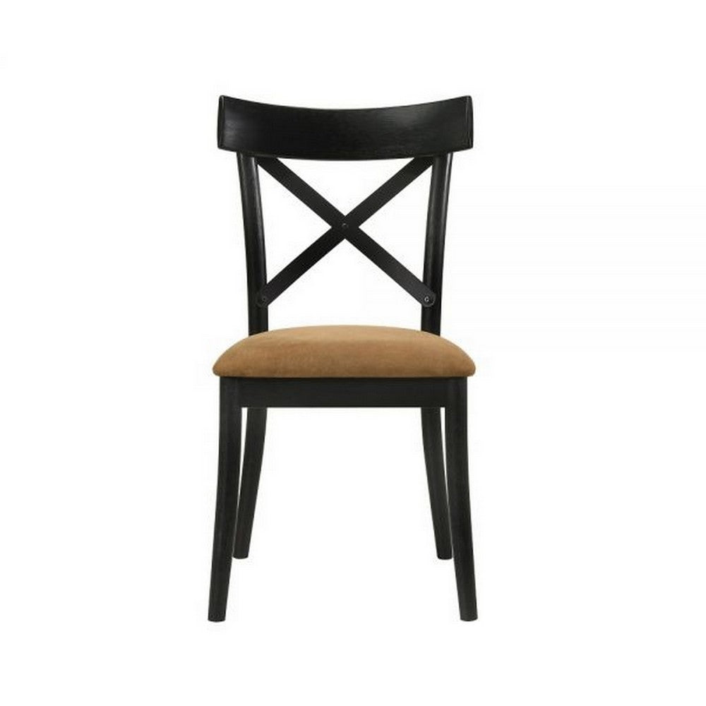 Benjara Hilly 21 Inch Dining Chair, Set of 2, Crossbuck Backrest, Brown And Black